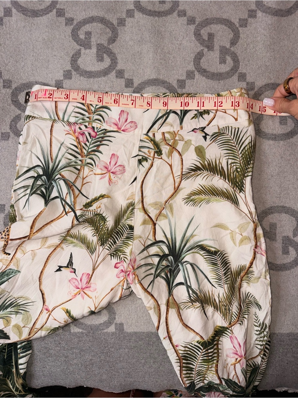 H&M Tropical Print Wide-Leg Pants - White/Green - Picture 7 of 12